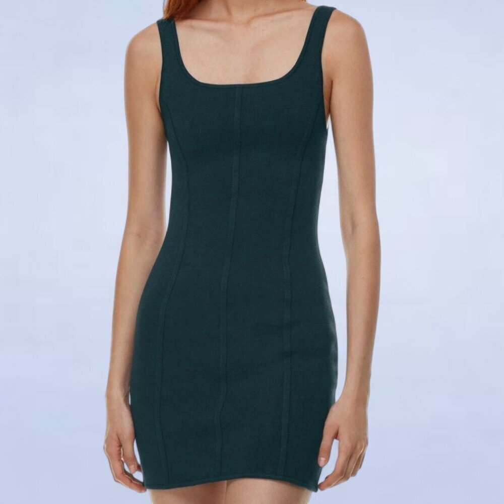 Aritzia Babaton Sculpt Knit Squareneck Tank Dress Dark Turquoise - Extra Large